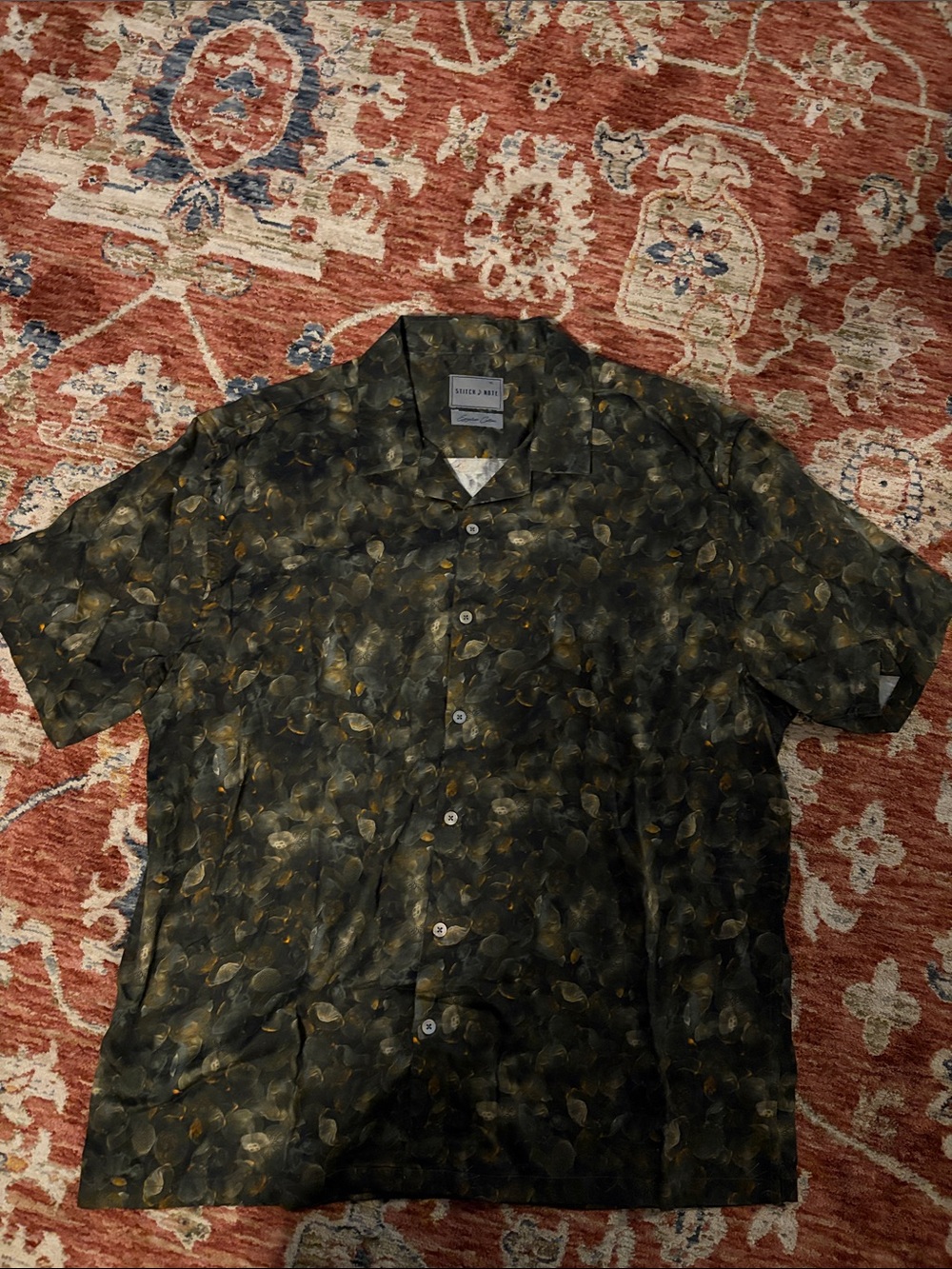 Stitch Note Black Floral-Print Short Sleeve Button Shirt